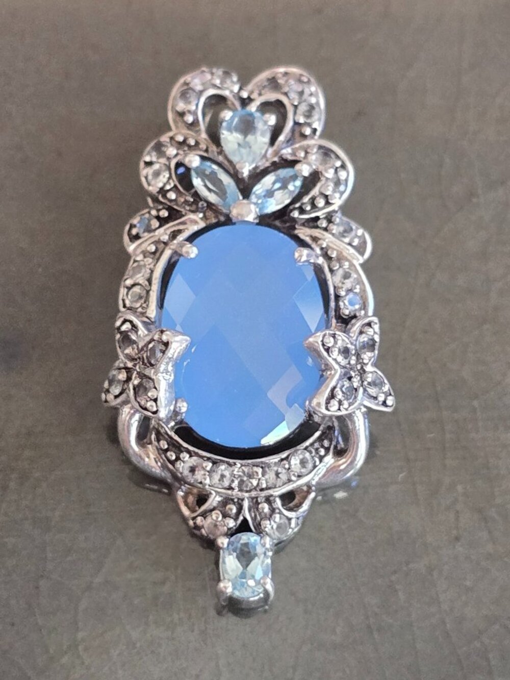 Sterling Silver Blue Chalcedony & Blue & White Topaz Hidden Bail Pendant